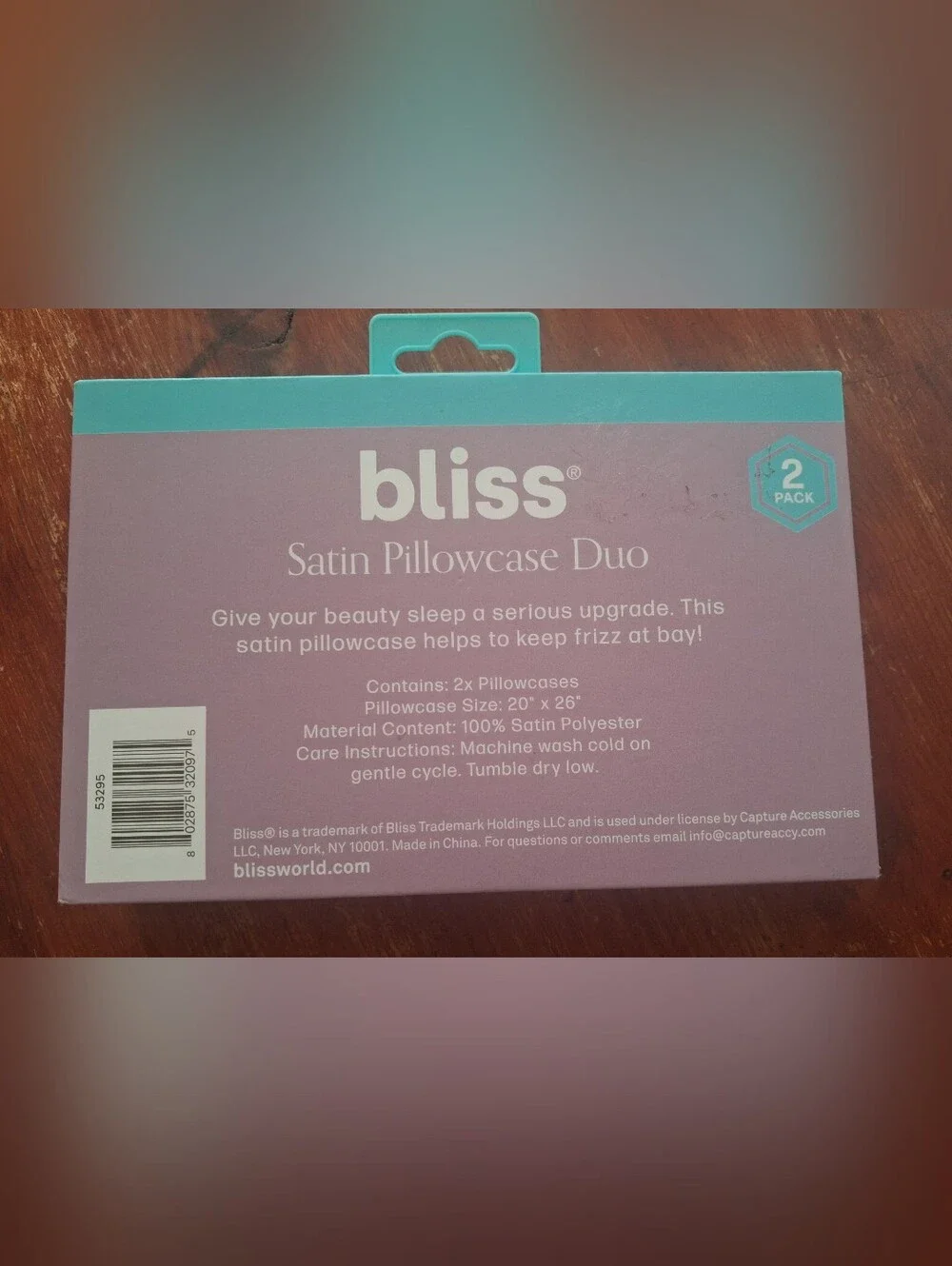 Bliss Satin Pillowcase Duo - White with Teal & Mauve Packaging